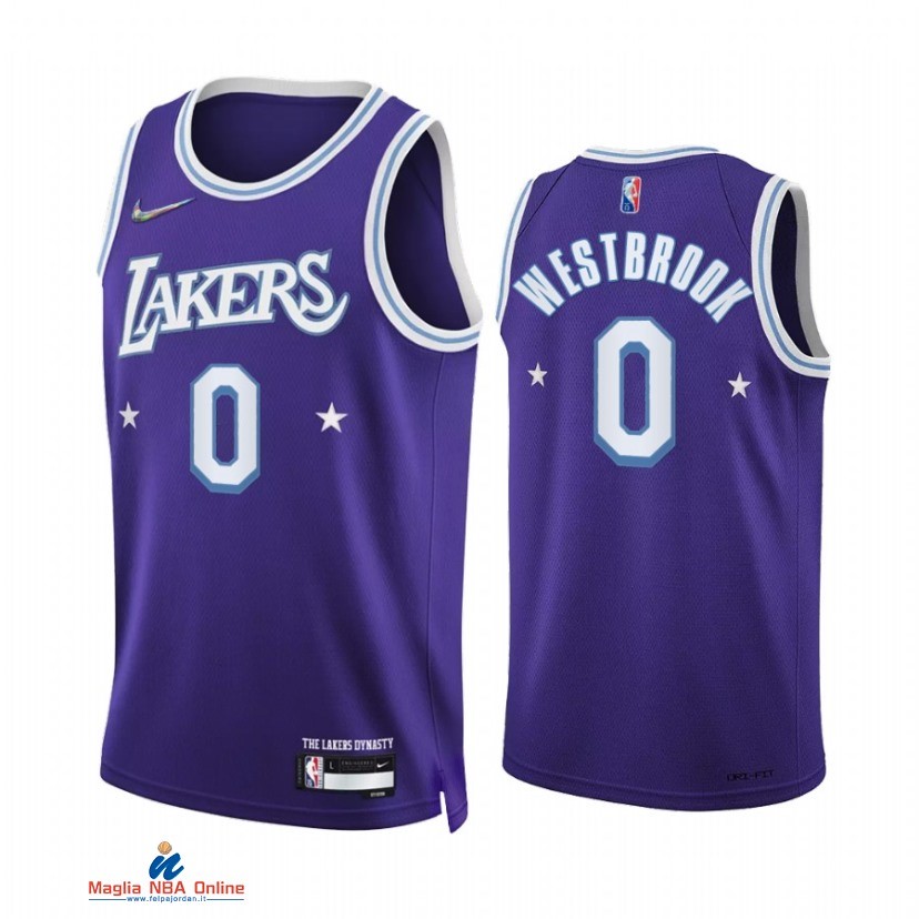 Maglia NBA Nike Los Angeles Lakers NO.0 Russell Westbrook 75th Porpora Città 2021-22