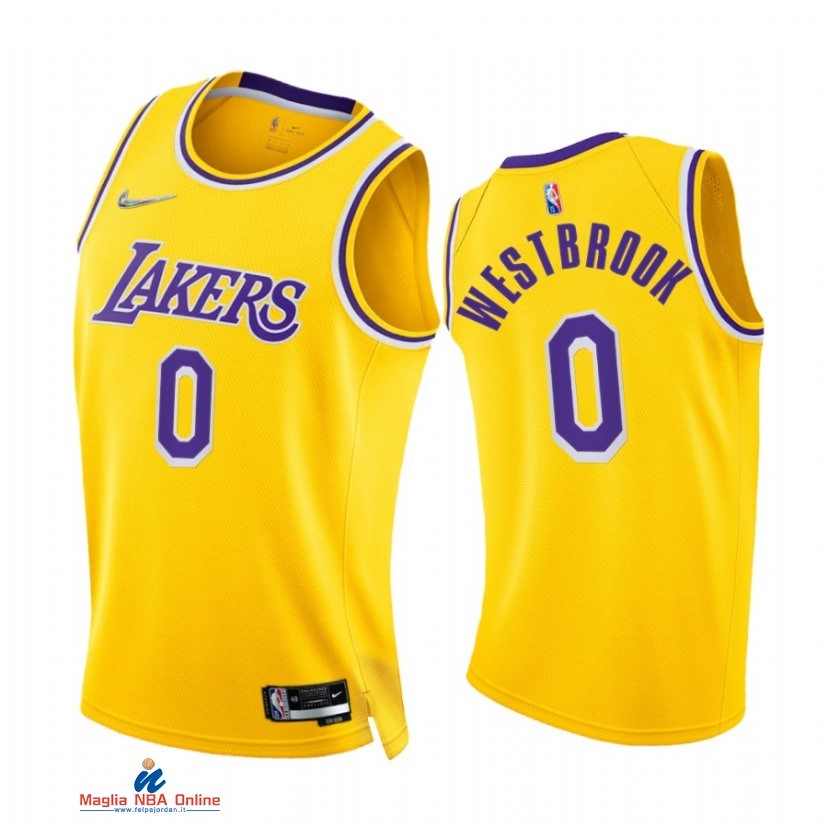 Maglia NBA Nike Los Angeles Lakers NO.0 Russell Westbrook 75th Season Diamante Giallo Icon 2021-22