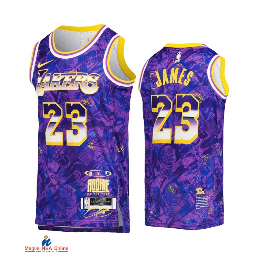 Maglia NBA Nike Los Angeles Lakers NO.23 LeBron James MVP Select Series Porpora Camouflage 2021