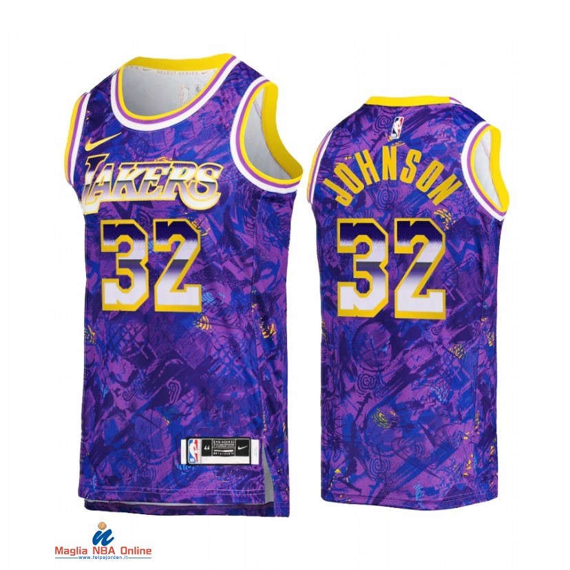 Maglia NBA Nike Los Angeles Lakers NO.32 Magic Johnson Select Series Porpora Camouflage 2021