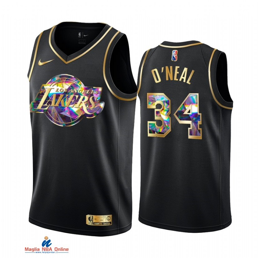 Maglia NBA Nike Los Angeles Lakers NO.34 Shaquille O'Neal Nero Diamante 2021-22