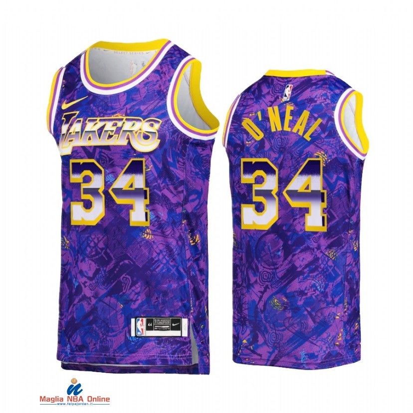 Maglia NBA Nike Los Angeles Lakers NO.34 Shaquille O'Neal Select Series Porpora Camouflage 2021