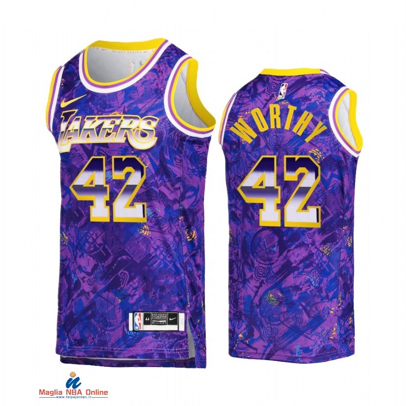 Maglia NBA Nike Los Angeles Lakers NO.42 James Worthy Select Series Porpora Camouflage 2021