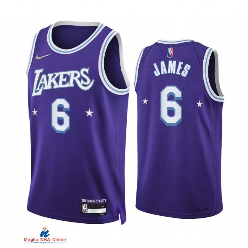 Maglia NBA Nike Los Angeles Lakers NO.6 LeBron James 75th Porpora Città 2021-22