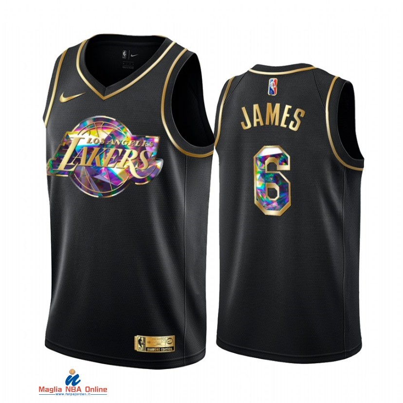 Maglia NBA Nike Los Angeles Lakers NO.6 LeBron James Nero Diamante 2021-22