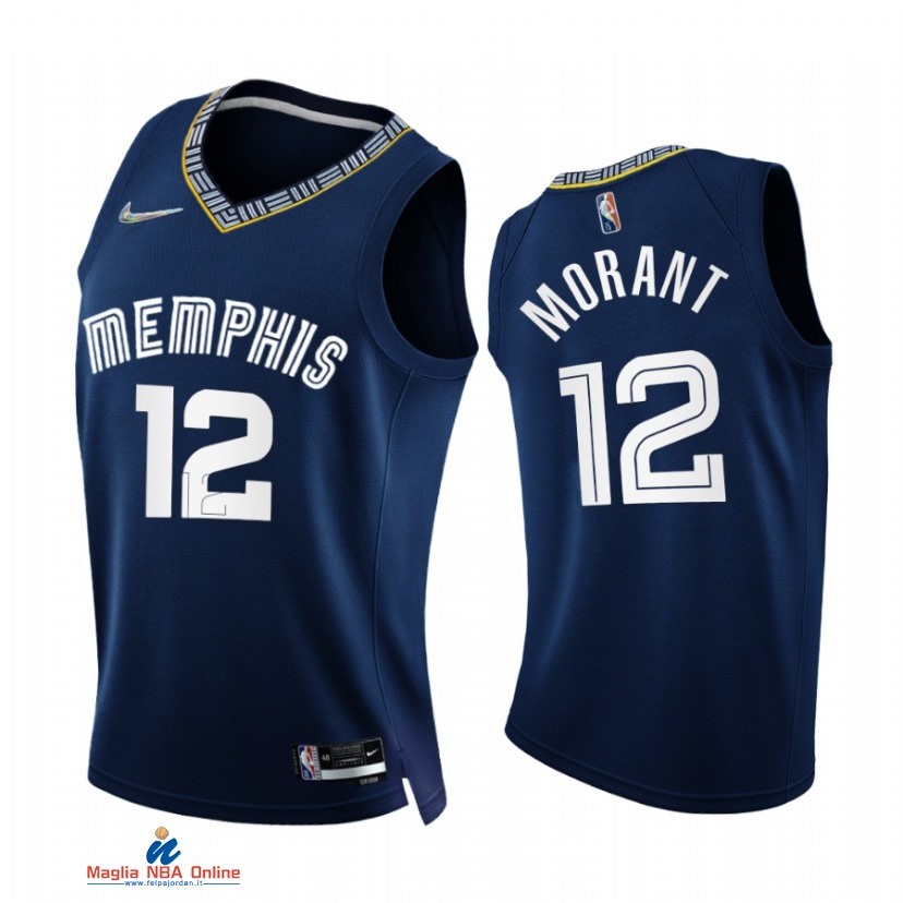 Maglia NBA Nike Memphis Grizzlies NO.12 Ja Morant 75th Marino Città 2021-22