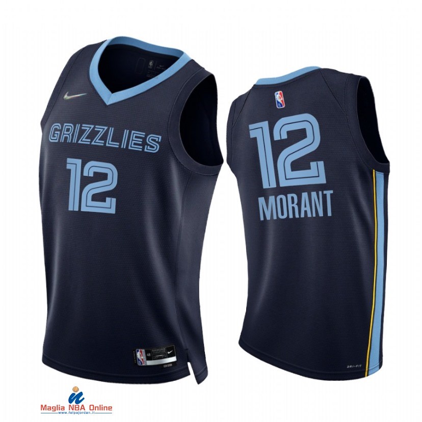 Maglia NBA Nike Memphis Grizzlies NO.12 Ja Morant 75th Season Diamante Marino Blu 2021-22
