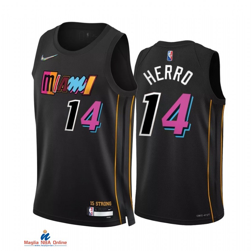 Maglia NBA Nike Miami Heat NO.14 Tyler Herro 75th Nero Città 2021-22