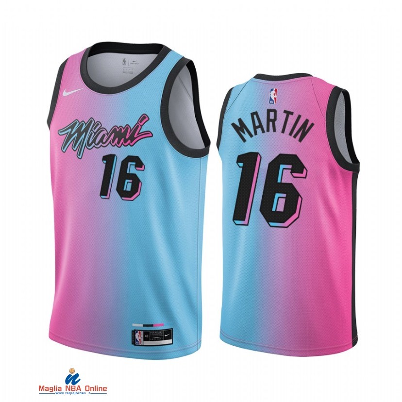 Maglia NBA Nike Miami Heat NO.16 Caleb Martin Nike Blu Rosa Città 2021-22