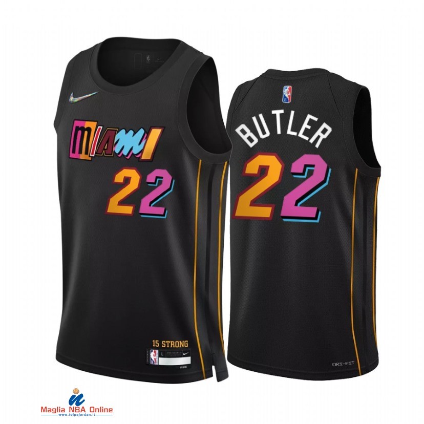 Maglia NBA Nike Miami Heat NO.22 Jimmy Butler 75th Nero Città 2021-22
