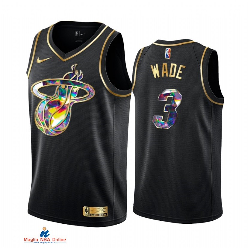 Maglia NBA Nike Miami Heat NO.3 Dwyane Wade Nero Diamante 2021-22