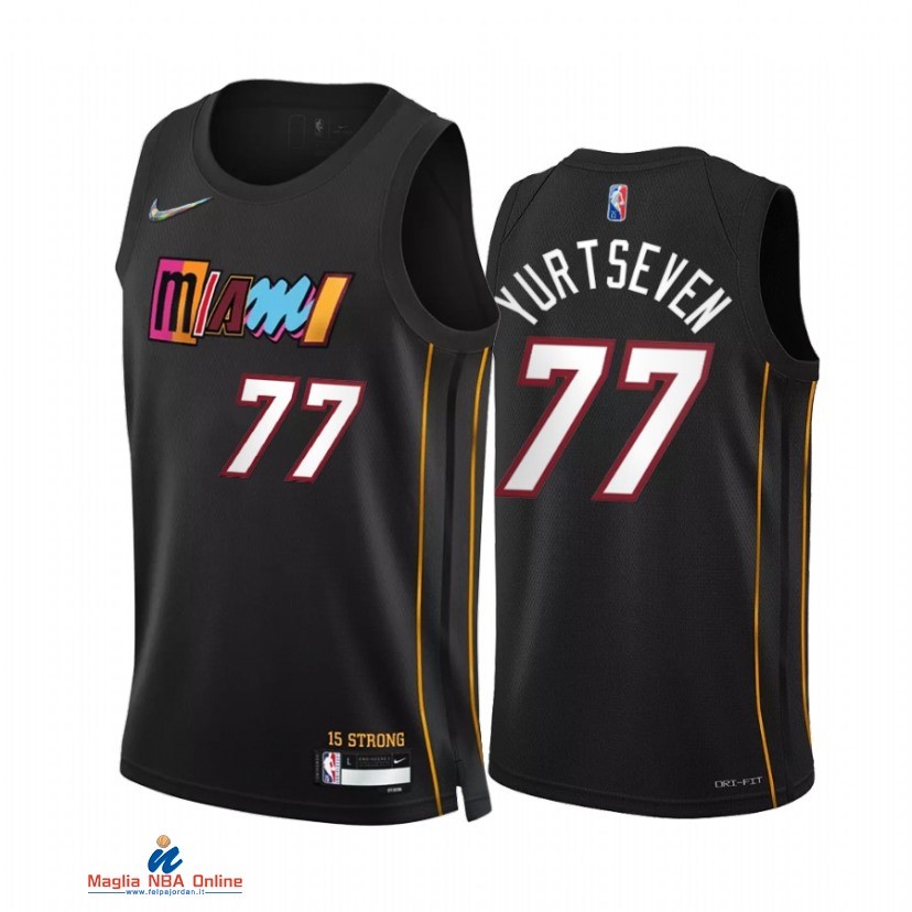 Maglia NBA Nike Miami Heat NO.77 Omer Yurtseven 75th Nero Città 2021-22