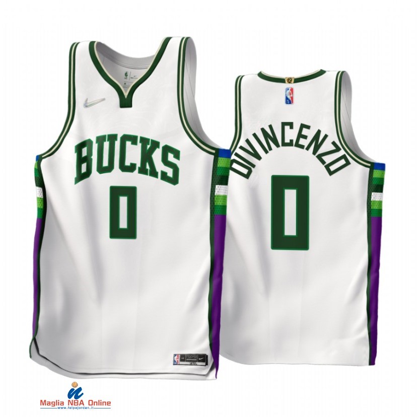 Maglia NBA Nike Milwaukee Bucks NO.0 Donte DiVincenzo 75th Bianco Città 2021-22