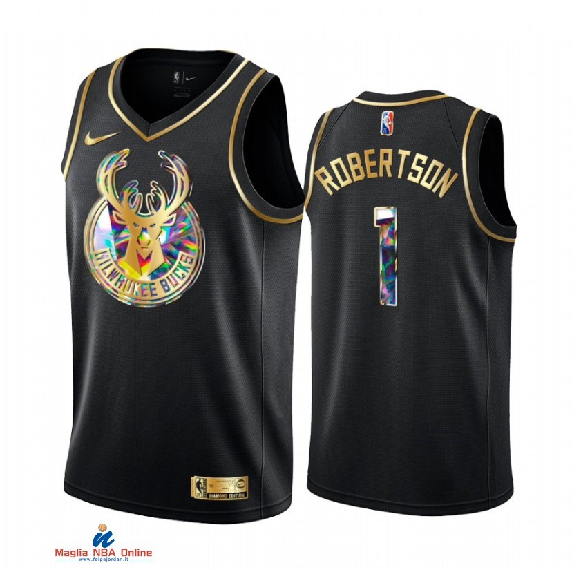 Maglia NBA Nike Milwaukee Bucks NO.1 Oscar Robertson Nero Diamante 2021-22