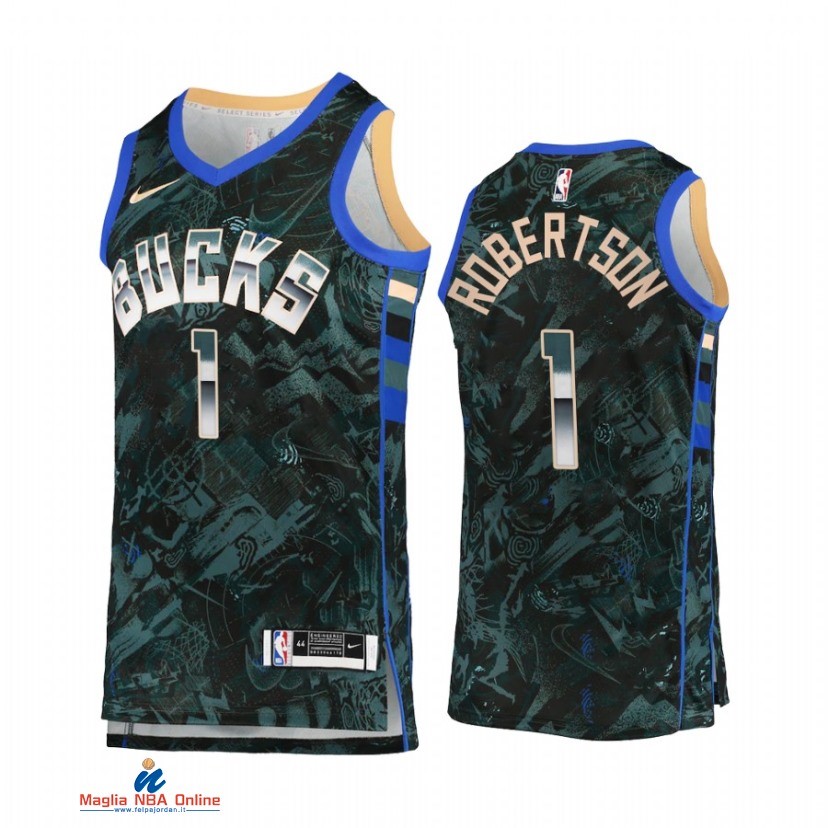 Maglia NBA Nike Milwaukee Bucks NO.1 Oscar Robertson Select Series Verde Camouflage 2021
