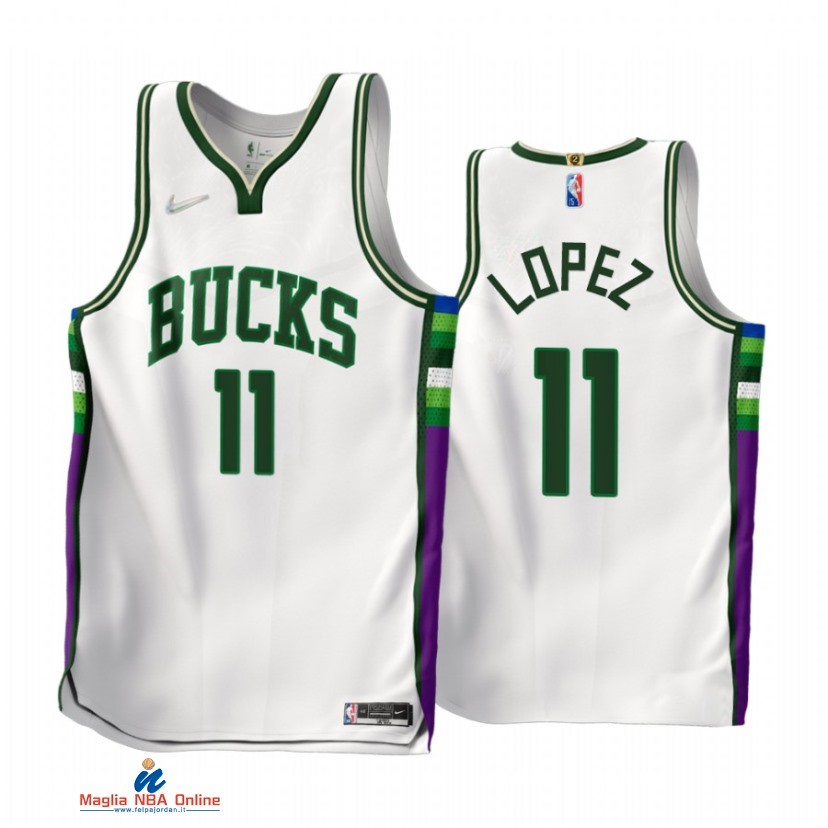 Maglia NBA Nike Milwaukee Bucks NO.11 Brook Lopez 75th Bianco Città 2021-22