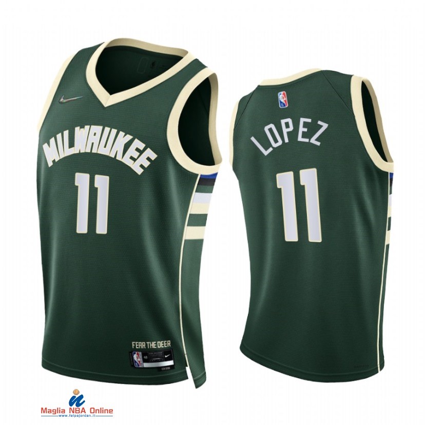 Maglia NBA Nike Milwaukee Bucks NO.11 Brook Lopez 75th Season Diamante Verde Icon 2021-22