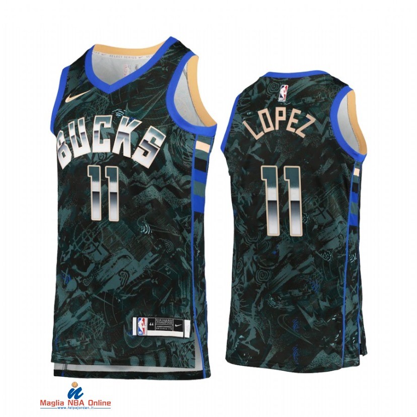 Maglia NBA Nike Milwaukee Bucks NO.11 Brook Lopez Select Series Verde Camouflage 2021