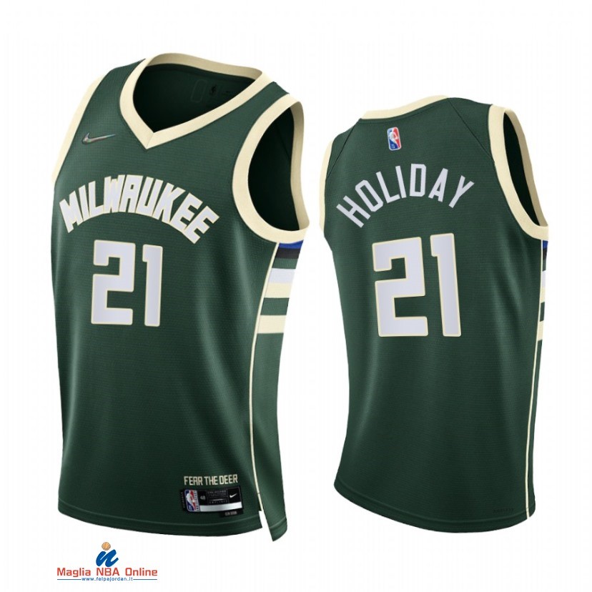 Maglia NBA Nike Milwaukee Bucks NO.21 Jrue Holiday 75th Season Diamante Verde Icon 2021-22