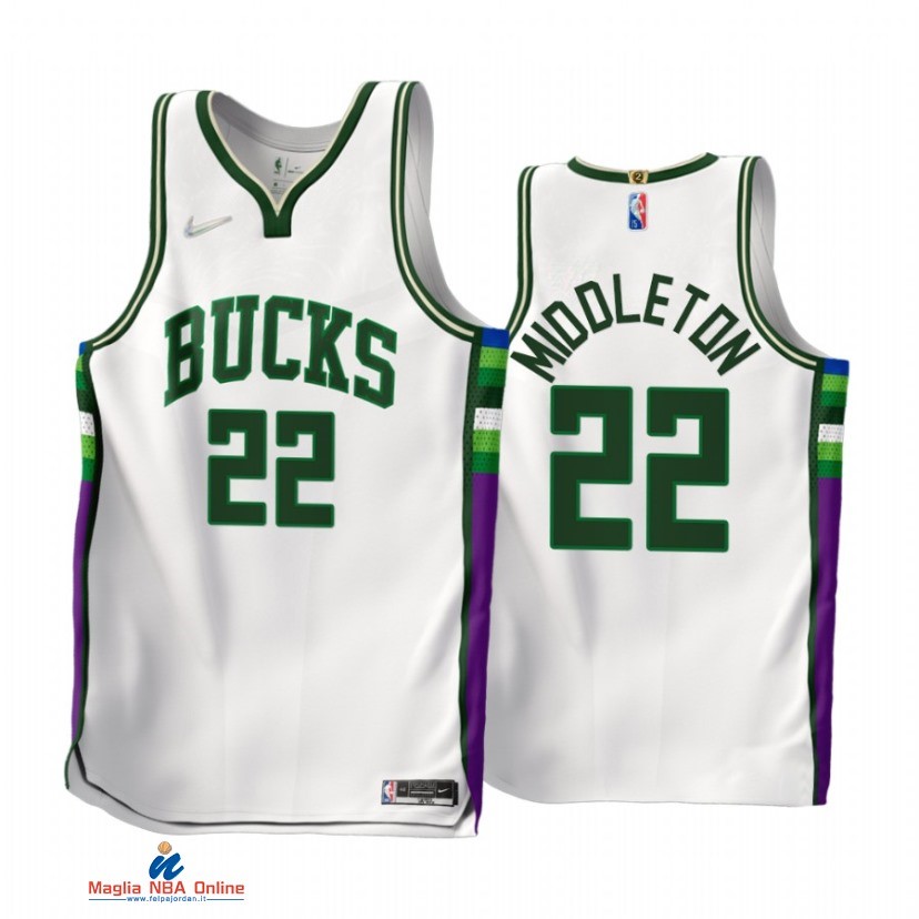 Maglia NBA Nike Milwaukee Bucks NO.22 Khris Middleton 75th Bianco Città 2021-22