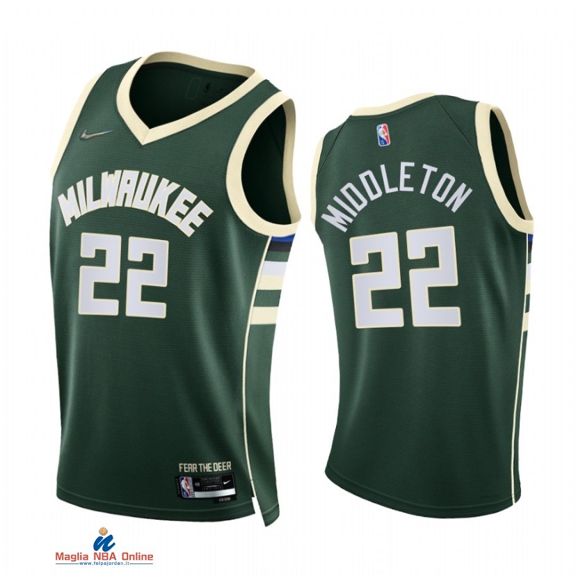 Maglia NBA Nike Milwaukee Bucks NO.22 Khris Middleton 75th Season Diamante Verde Icon 2021-22
