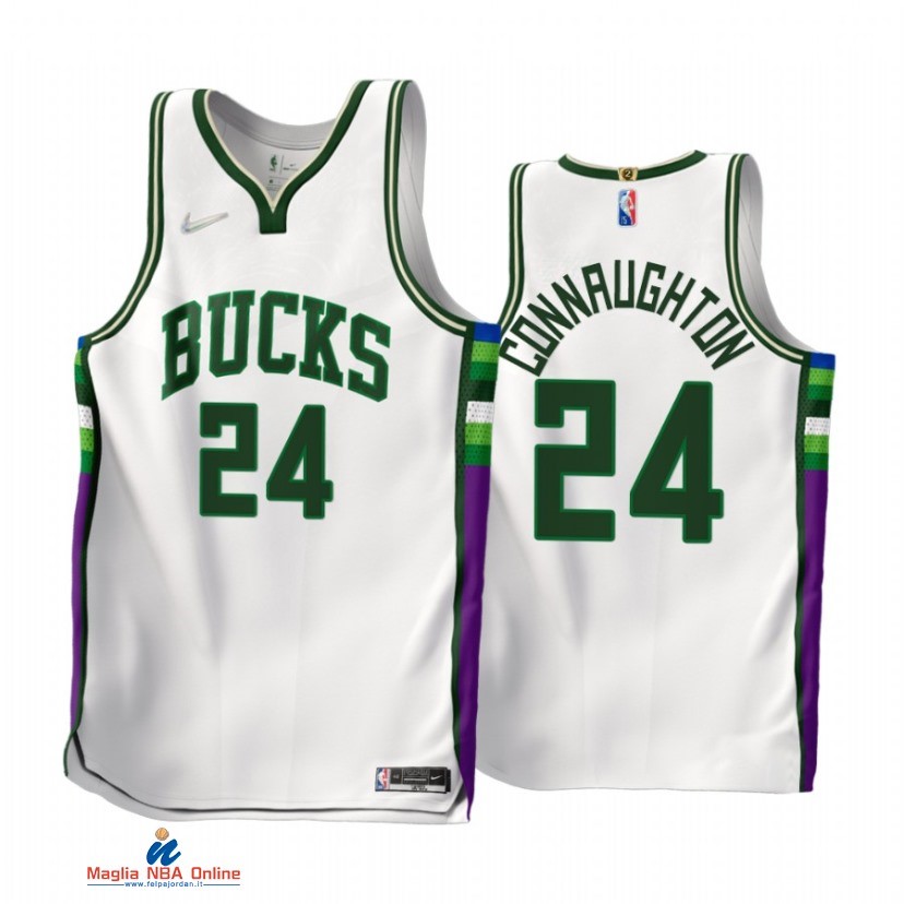 Maglia NBA Nike Milwaukee Bucks NO.24 Pat Connaughton 75th Bianco Città 2021-22