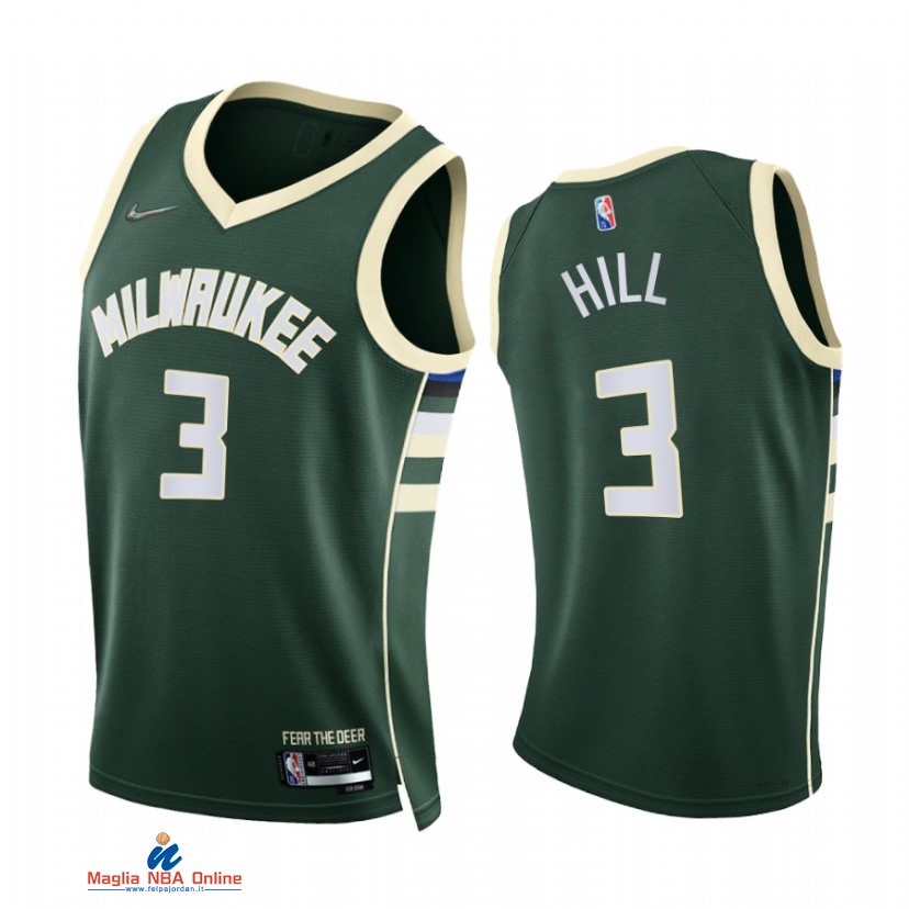 Maglia NBA Nike Milwaukee Bucks NO.3 George Hill 75th Season Diamante Verde Icon 2021-22