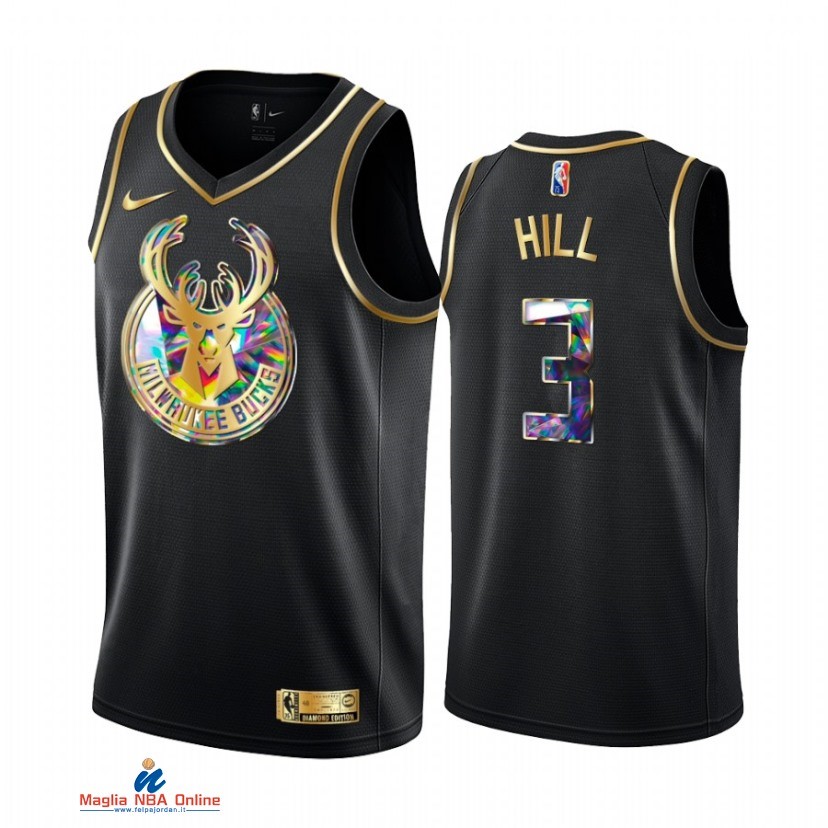 Maglia NBA Nike Milwaukee Bucks NO.3 George Hill Nero Diamante 2021-22