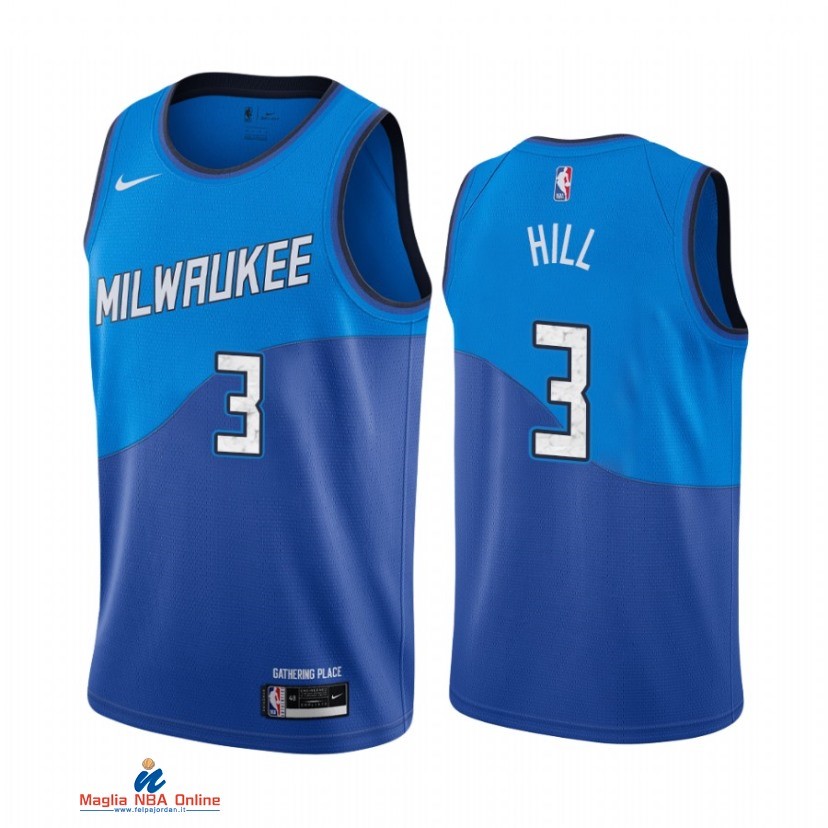 Maglia NBA Nike Milwaukee Bucks NO.3 George Hill Nike Blu Città 2021