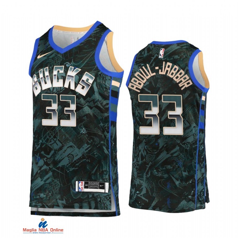 Maglia NBA Nike Milwaukee Bucks NO.33 Kareem Abdul Jabbar Select Series Verde Camouflage 2021