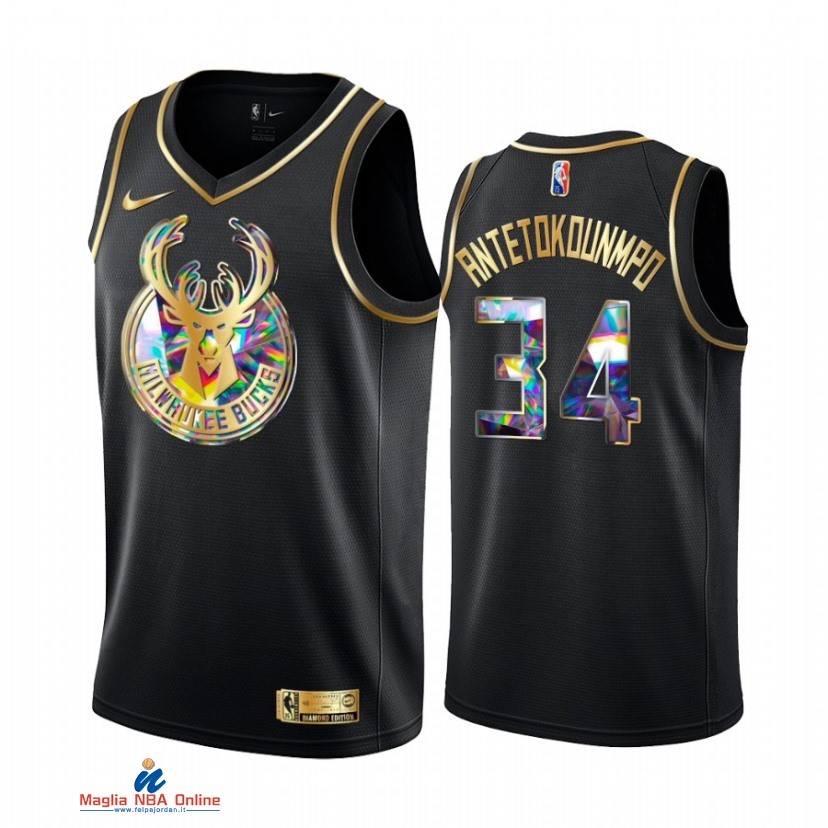 Maglia NBA Nike Milwaukee Bucks NO.34 Giannis Antetokounmpo Nero Diamante 2021-22