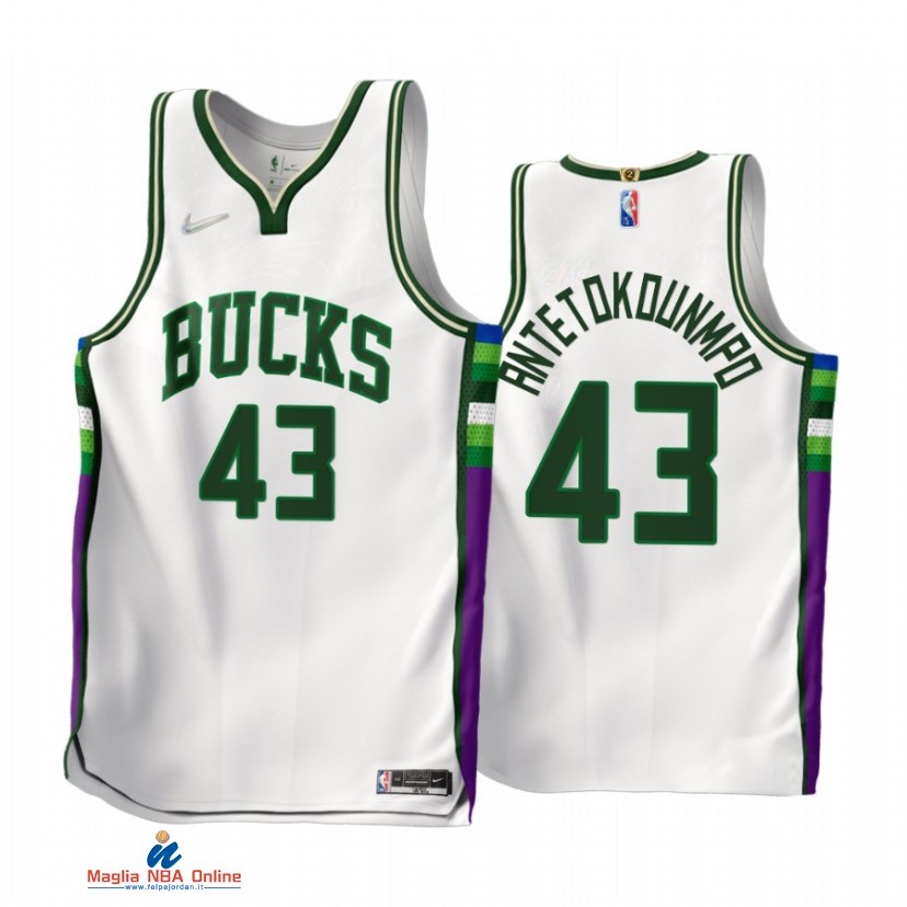 Maglia NBA Nike Milwaukee Bucks NO.43 Thanasis Antetokounmpo 75th Bianco Città 2021-22