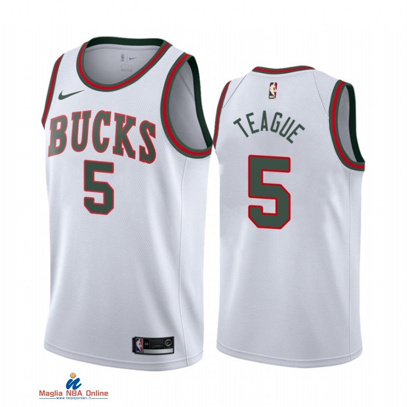 Maglia NBA Nike Milwaukee Bucks NO.5 Jeff Teague Bianco Classic 2021