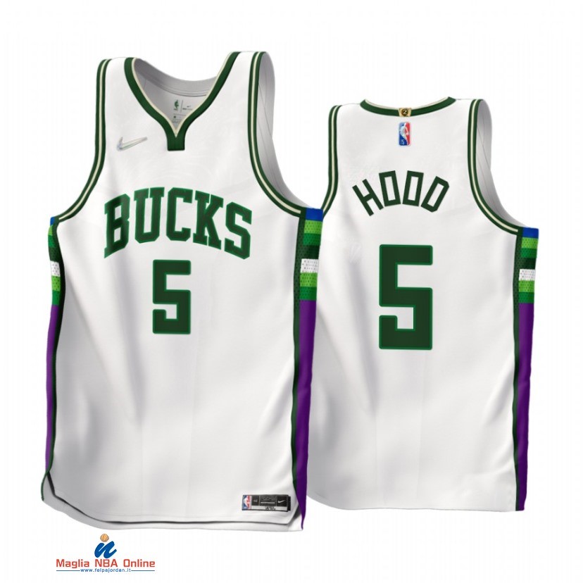 Maglia NBA Nike Milwaukee Bucks NO.5 Rodney Hood 75th Bianco Città 2021-22