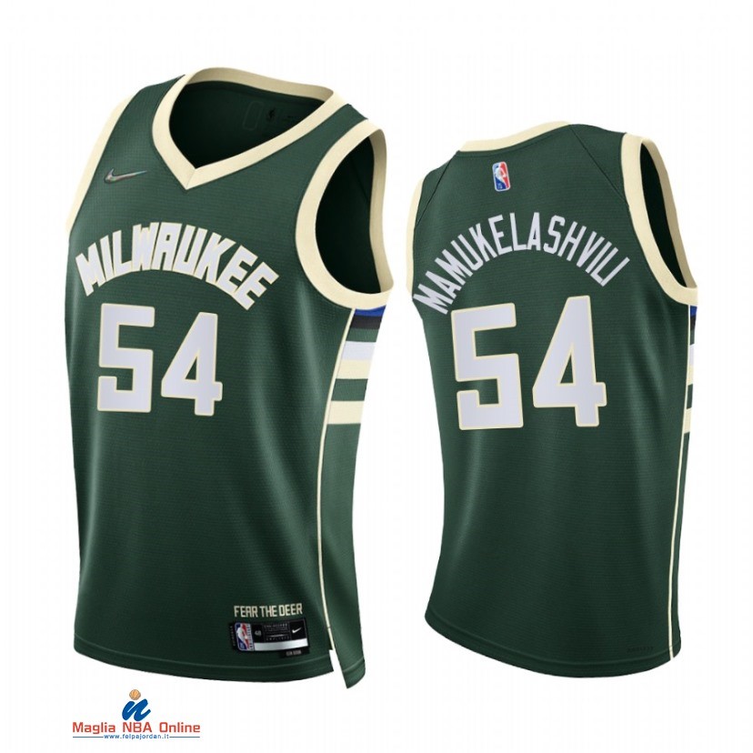 Maglia NBA Nike Milwaukee Bucks NO.54 Sandro Mamukelashvili 75th Season Diamante Verde Icon 2021-22