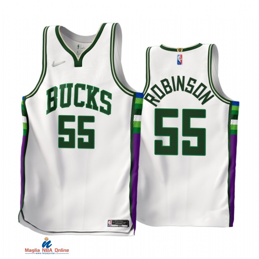 Maglia NBA Nike Milwaukee Bucks NO.55 Justin Robinson 75th Bianco Città 2021-22