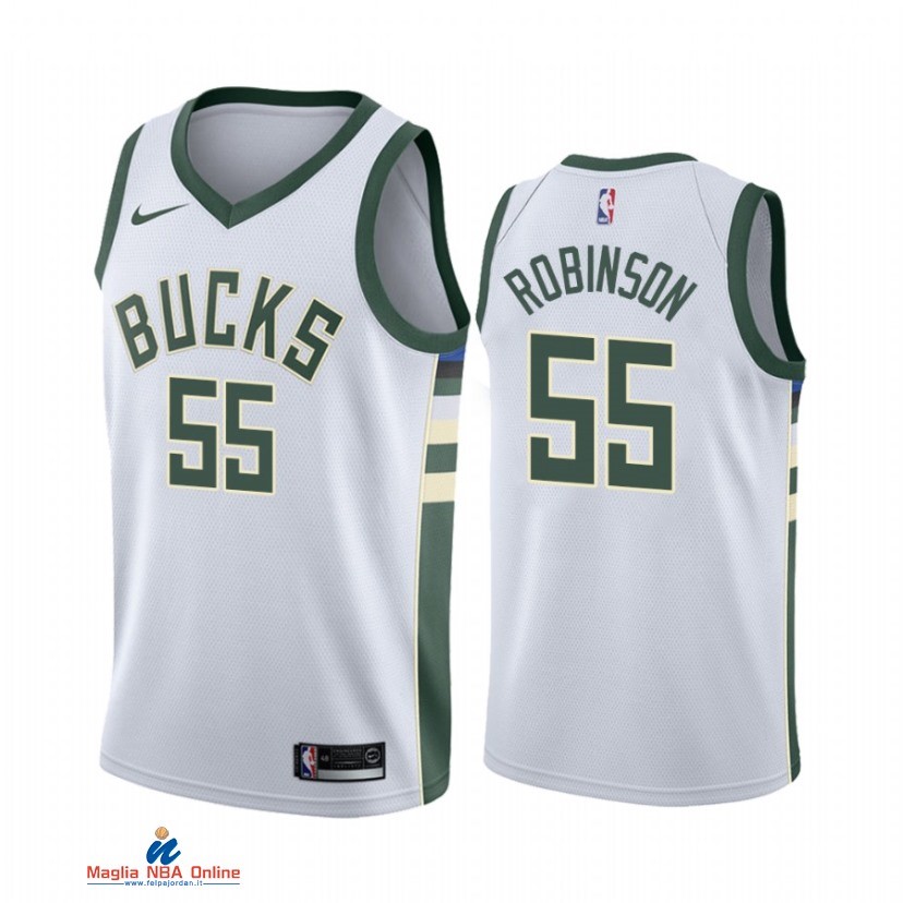 Maglia NBA Nike Milwaukee Bucks NO.55 Justin Robinson Nike Bianco Association 2021