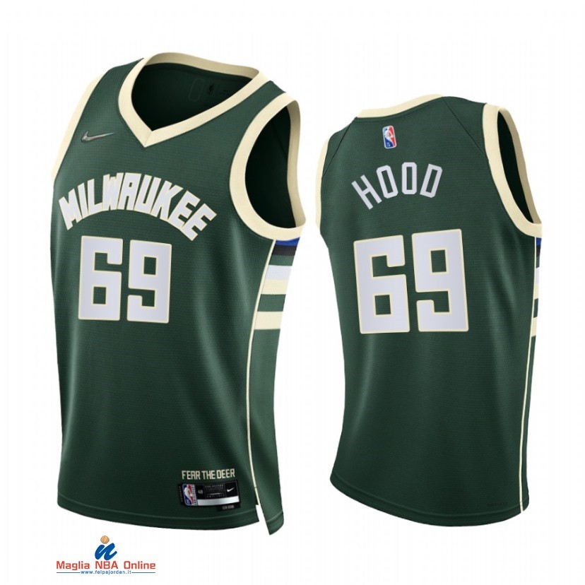 Maglia NBA Nike Milwaukee Bucks NO.69 Rodney Hood 75th Season Diamante Verde Icon 2021-22
