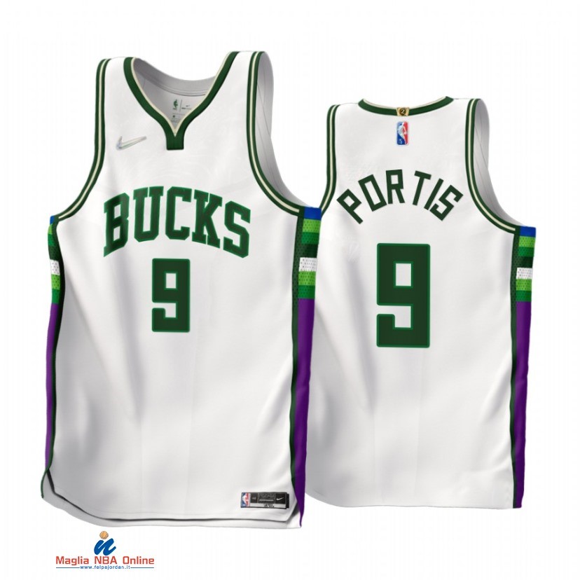 Maglia NBA Nike Milwaukee Bucks NO.9 Bobby Portis 75th Bianco Città 2021-22