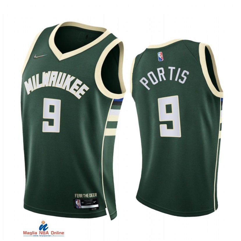 Maglia NBA Nike Milwaukee Bucks NO.9 Bobby Portis 75th Season Diamante Verde Icon 2021-22