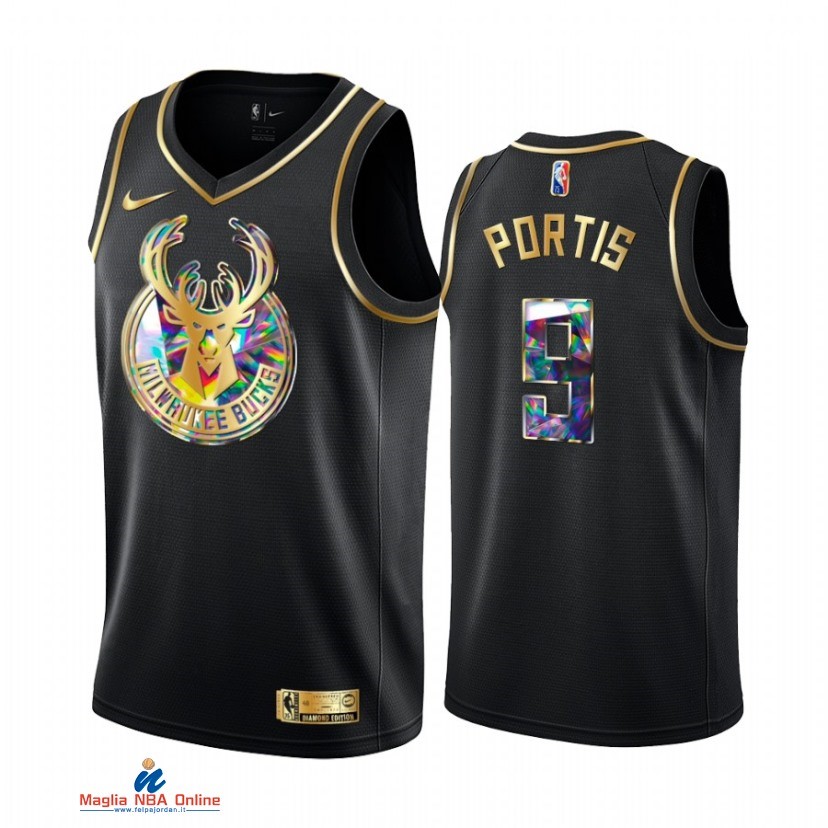 Maglia NBA Nike Milwaukee Bucks NO.9 Bobby Portis Nero Diamante 2021-22