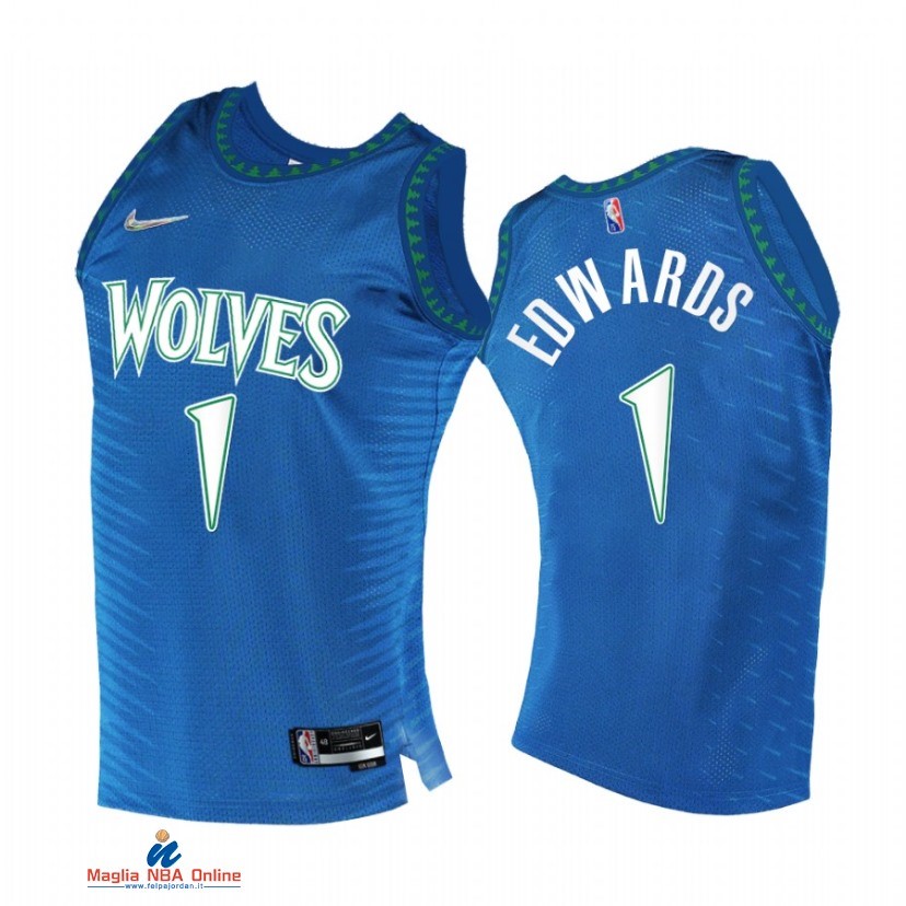 Maglia NBA Nike Minnesota Timberwolvs NO.1 Anthony Edwards 75th Blu Città 2021-22