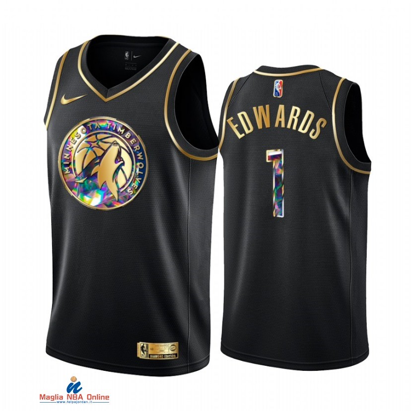 Maglia NBA Nike Minnesota Timberwolvs NO.1 Anthony Edwards Nero Diamante 2021-22