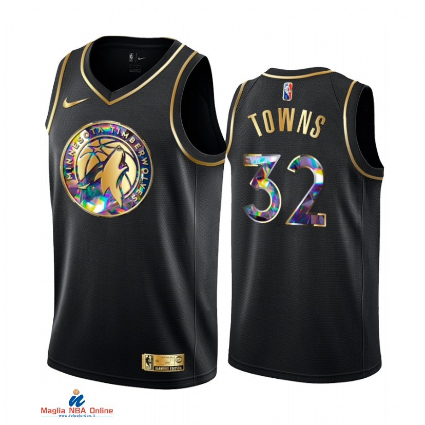 Maglia NBA Nike Minnesota Timberwolvs NO.32 Karl Anthony Towns Nero Diamante 2021-22