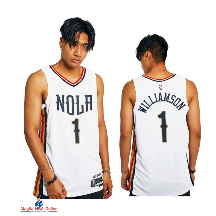 Maglia NBA Nike New Orleans Pelicans NO.1 Zion Williamson 75th Bianco Città 2021-22