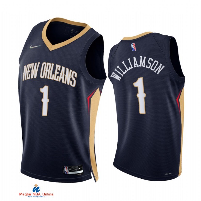 Maglia NBA Nike New Orleans Pelicans NO.1 Zion Williamson 75th Season Diamante Marino Icon 2021-22
