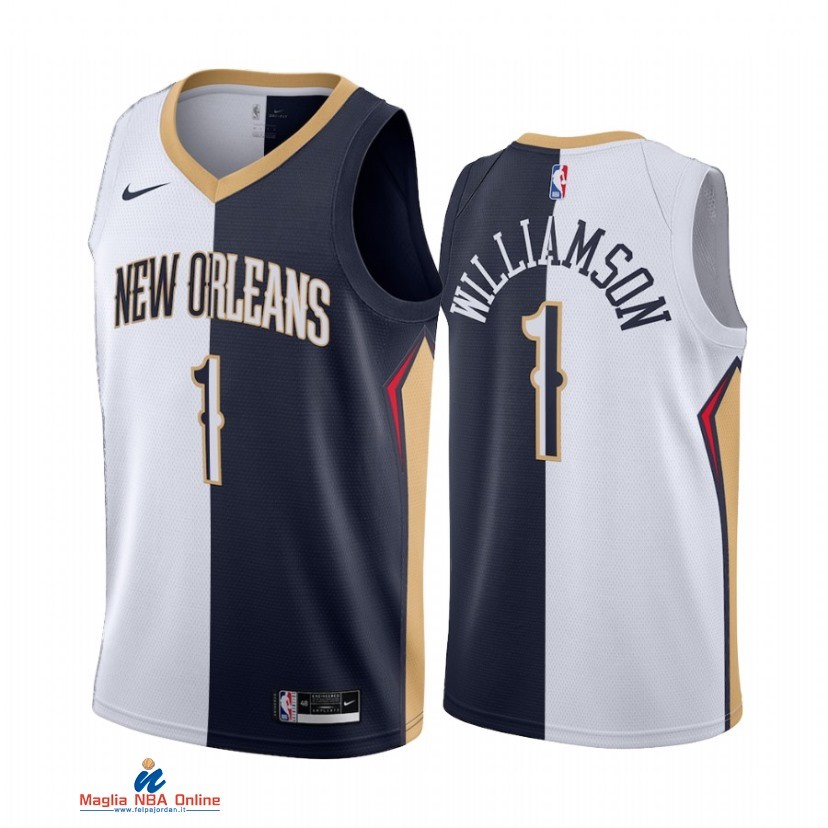 Maglia NBA Nike New Orleans Pelicans NO.1 Zion Williamson Bianco Marino Split Edition 2021
