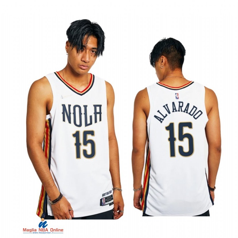 Maglia NBA Nike New Orleans Pelicans NO.15 Jose Alvarado 75th Bianco Città 2021-22