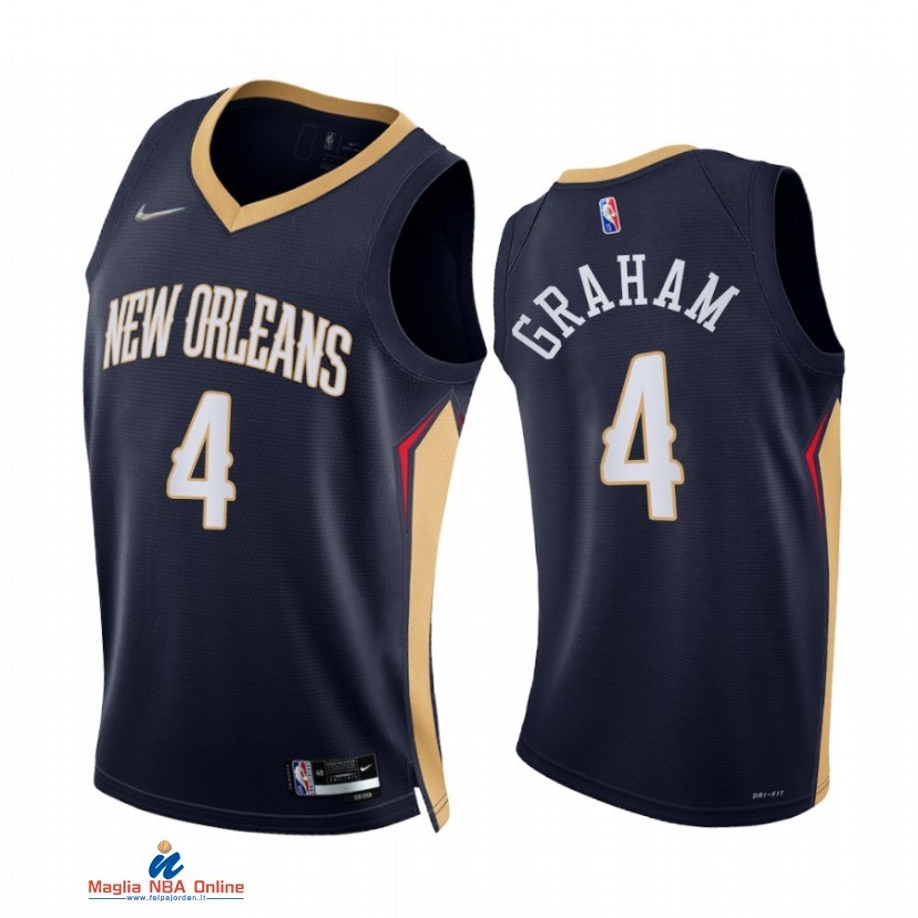 Maglia NBA Nike New Orleans Pelicans NO.4 Devonte' Graham 75th Season Diamante Marino Icon 2021-22