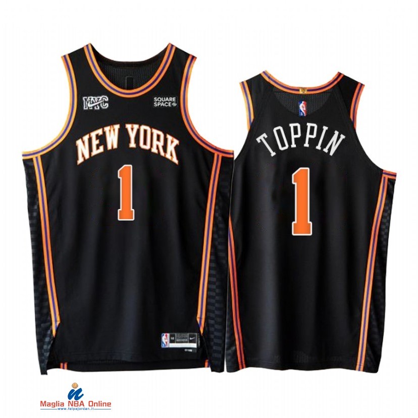 Maglia NBA Nike New York Knicks NO.1 Obi Toppin 75th Nero Città 2021-22